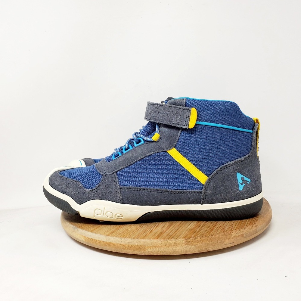 Plae KAIDEN Shoes Kids 3.5 Hi Top Blue Grey Boys Girls Strap Lace Up Sneaker